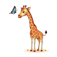 Fototapeta premium Charming Giraffe with Butterfly: A Whimsical Wildlife Moment