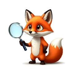 Obraz premium Adorable cartoon fox detective with magnifying glass artwork