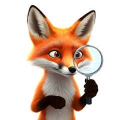 Obraz premium Inquisitive Cartoon Fox Examines Clues with a Magnifying Glass