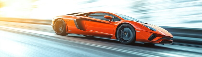 Obraz premium Dynamic shot of a sleek orange sports car in motion