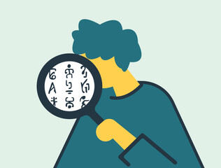 Ancient code decode and search for meaning illustration