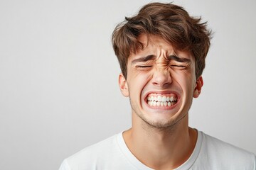 Obraz premium Young man expressing intense emotions with a big smile