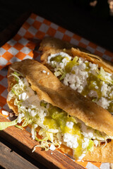 Traditional typical Mexican food, Mexican gastronomy concept. Tacos, chilaquiles, Mexican tradition.