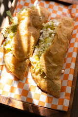 Traditional typical Mexican food, Mexican gastronomy concept. Tacos, chilaquiles, Mexican tradition.