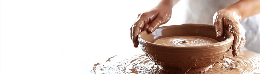 Artisan shaping clay on a pottery wheel