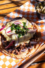 Traditional typical Mexican food, Mexican gastronomy concept. Tacos, chilaquiles, Mexican tradition.