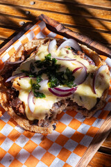 Traditional typical Mexican food, Mexican gastronomy concept. Tacos, chilaquiles, Mexican tradition.