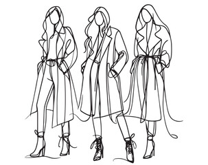 Abstract fashion model in hoodie. Girls line Sketch