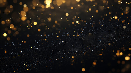 Shimmer of gold: the play of light on a black background embodies sophistication and elegance. Christmas or holiday banner. Golden shades in shiny highlights give the image exceptional charm and appea