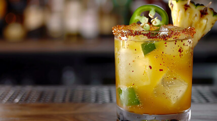 Refreshing and spicy pineapple cocktail with a chili pepper. The perfect drink for a hot summer day.