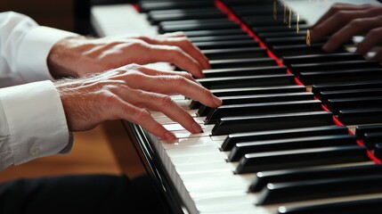 Obraz premium a musician playing a complex piece on the piano, illustrating concentration and precision in performance