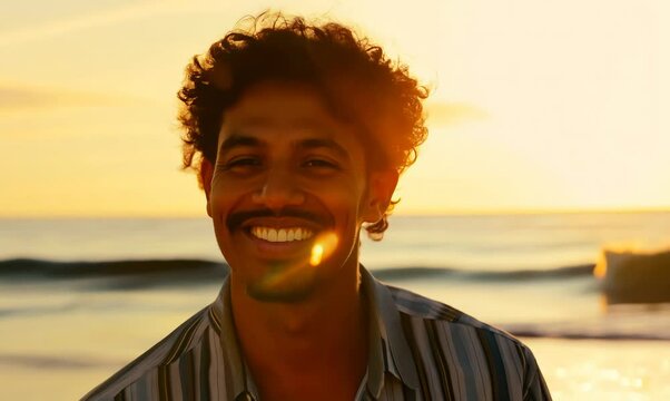 Puerto Rican Man Smiling at Sunset on the Beach