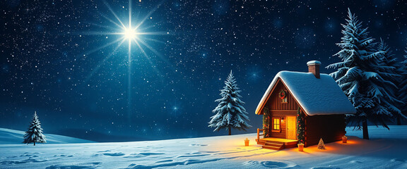 Starlit Christmas Eve: Cozy Cabin in Winter Wonderland