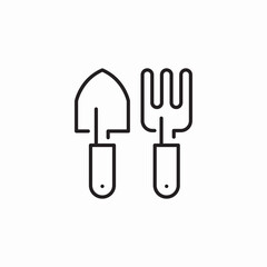 steel rake and shovel spade gardening  tools icon sign vector