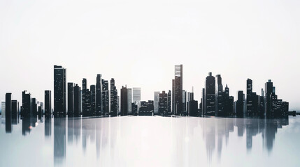 Obraz premium Modern city skyline with reflections on a light background