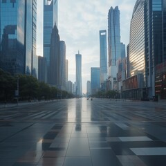Shanghai's empty square and modern buildings