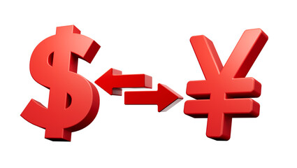 3d Red Dollar And Yen Symbol Icons With Money Exchange Arrows On White Background 3d illustration
