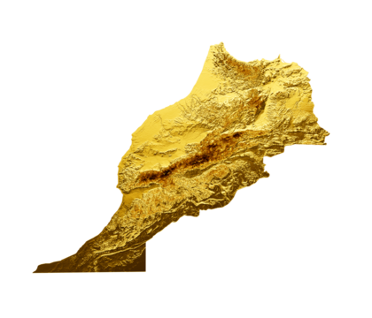 Morocco Map Golden metal Color Height map Background 3d illustration
