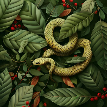 green snake in the forest
