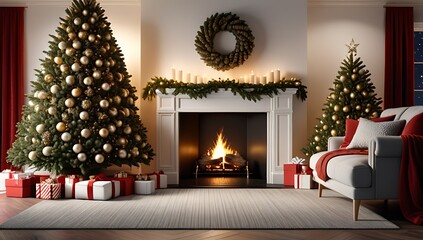 fireplace decorates cozy living room festive christmas tree accents