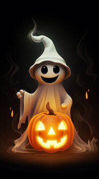 Halloween goast and pumpkin.