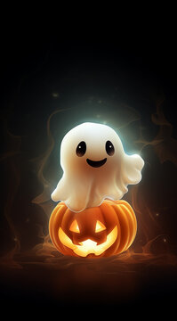 Halloween goast and pumpkin.