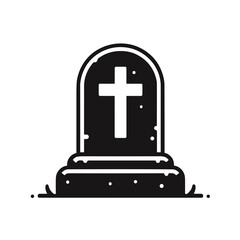 Fototapeta premium Tombstone with cross illustration in black and white, symbol of death and remembrance
