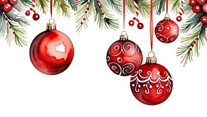 red christmas balls hang perfectly isolated white background decorations nearby surrounding