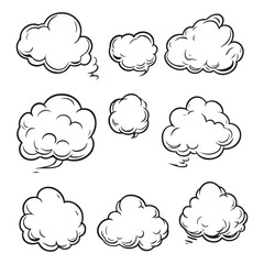 Set of speech bubbles, Clouds sketches. Vector illustration isolated on white background, Comic Speech Bubbles