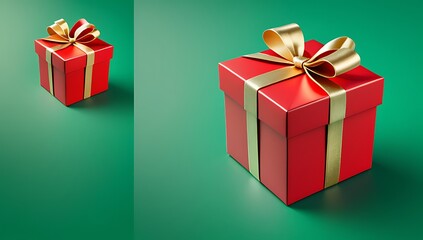 Obraz premium red gift box golden ribbon green background render style ready clipping path inclusion