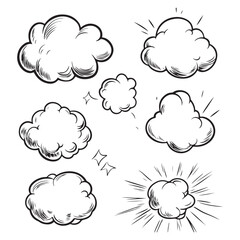 Set of speech bubbles, Clouds sketches. Vector illustration isolated on white background, Comic Speech Bubbles