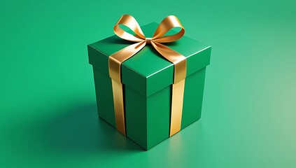 red gift box golden ribbon green background render style ready clipping path inclusion