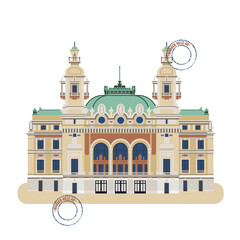 Classical building in Monte Carlo, luxury and aesthetics, happiness and disappointment, a game as life and a way to have fun, this is Monaco. Vector. Flat