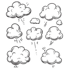 Set of speech bubbles, Clouds sketches. Vector illustration isolated on white background, Comic Speech Bubbles