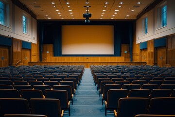 Empty Auditorium Seats Facing a Blank Screen