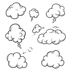Set of speech bubbles, Clouds sketches. Vector illustration isolated on white background, Comic Speech Bubbles