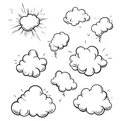 Set of speech bubbles, Clouds sketches. Vector illustration isolated on white background, Comic Speech Bubbles