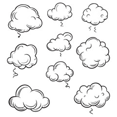 Set of speech bubbles, Clouds sketches. Vector illustration isolated on white background, Comic Speech Bubbles