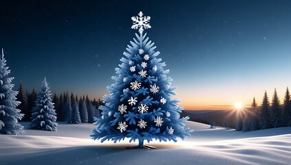 snowflakes gently fall serene winter scene beautiful blue christmas tree standing tall frosty backdrop