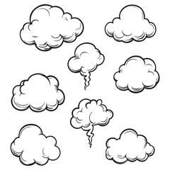 Set of speech bubbles, Clouds sketches. Vector illustration isolated on white background, Comic Speech Bubbles