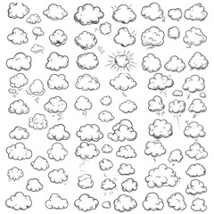 Set of speech bubbles, Clouds sketches. Vector illustration isolated on white background, Comic Speech Bubbles