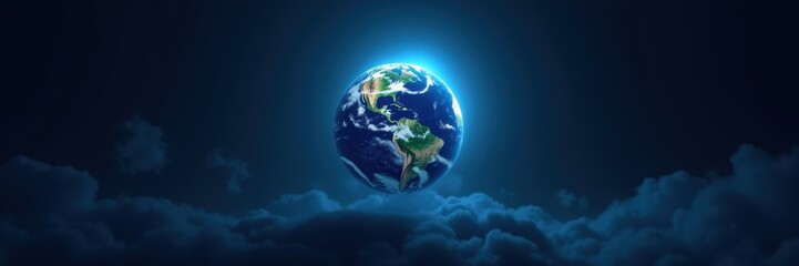 Fototapeta premium Stunning visual of Earth surrounded by clouds with a glowing effect, perfect for projects related to nature, technology, or global themes.