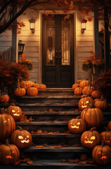 Obraz premium Halloween pumpkin on a door