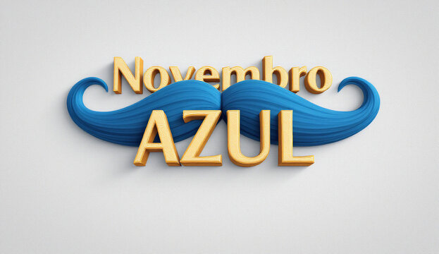 Esta imagem apresenta um bigode azul com a frase "Novembro Azul", simbolizando a conscientiza&ccedil;&atilde;o sobre a sa&uacute;de masculina.


