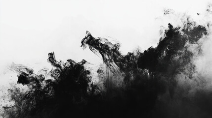 Dynamic black ink splashes create striking abstract art on a blank canvas