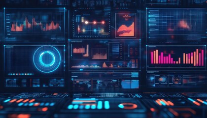 Obraz premium Data analytics and information technology interface with digital graphs