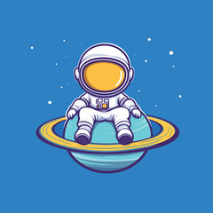 Flat Vector Astronaut on Rocket with Peace Sign Illustration