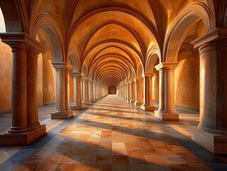 Obraz premium Serene Archways in an Ancient Monastery Interior