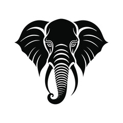 Bold Elephant Head Illustration in Black and White with Trunk and Tusks
