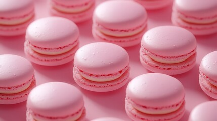Obraz premium Delicate Morning Glow: Artistic Macarons in Minimalist Pink Setting with Isometric View and Shadow Play Aesthetic